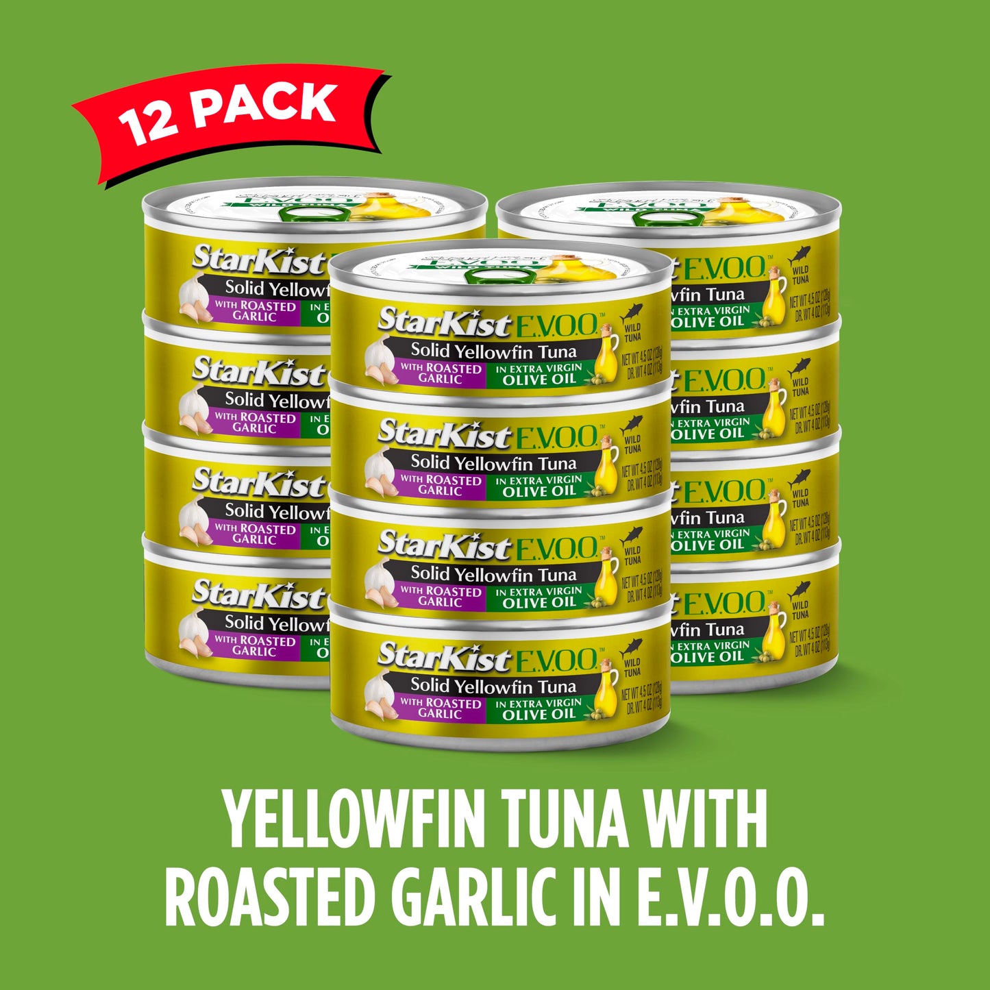 StarKist E.V.O.O. Solid Yellowfin Tuna in Extra Virgin Olive Oil, 4.5 oz (4 Pack) Canned Tuna Fish, Wild Caught, Gluten Free, Ready to Eat, Perfect for Salads, Keto Meals and Snacks