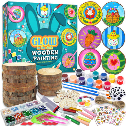 klmars Kids Wooden Painting Kit-Glow in The Dark-Arts & Crafts Gifts for Boys Girls Ages 5-12-Wood Slice Craft Activities Kits - Creative Art Toys for 5, 6, 7, 8, 9, 10, 11 & 12 Year Old Kids