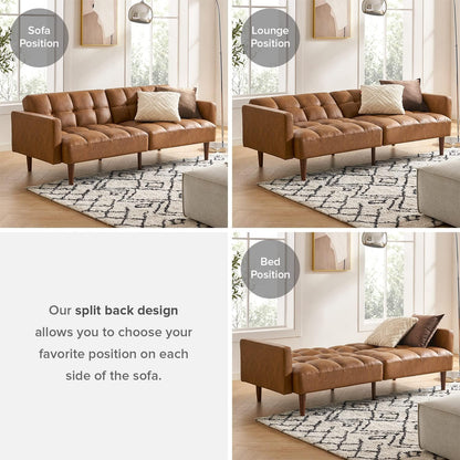 mopio Aaron Couch, Small Sofa, Futon, Sofa Bed, Sleeper Sofa, Loveseat, Mid Century Modern Futon Couch, Sofa Cama, Couches for Living Room, Bedroom (Pecan Brown, Faux Leather)