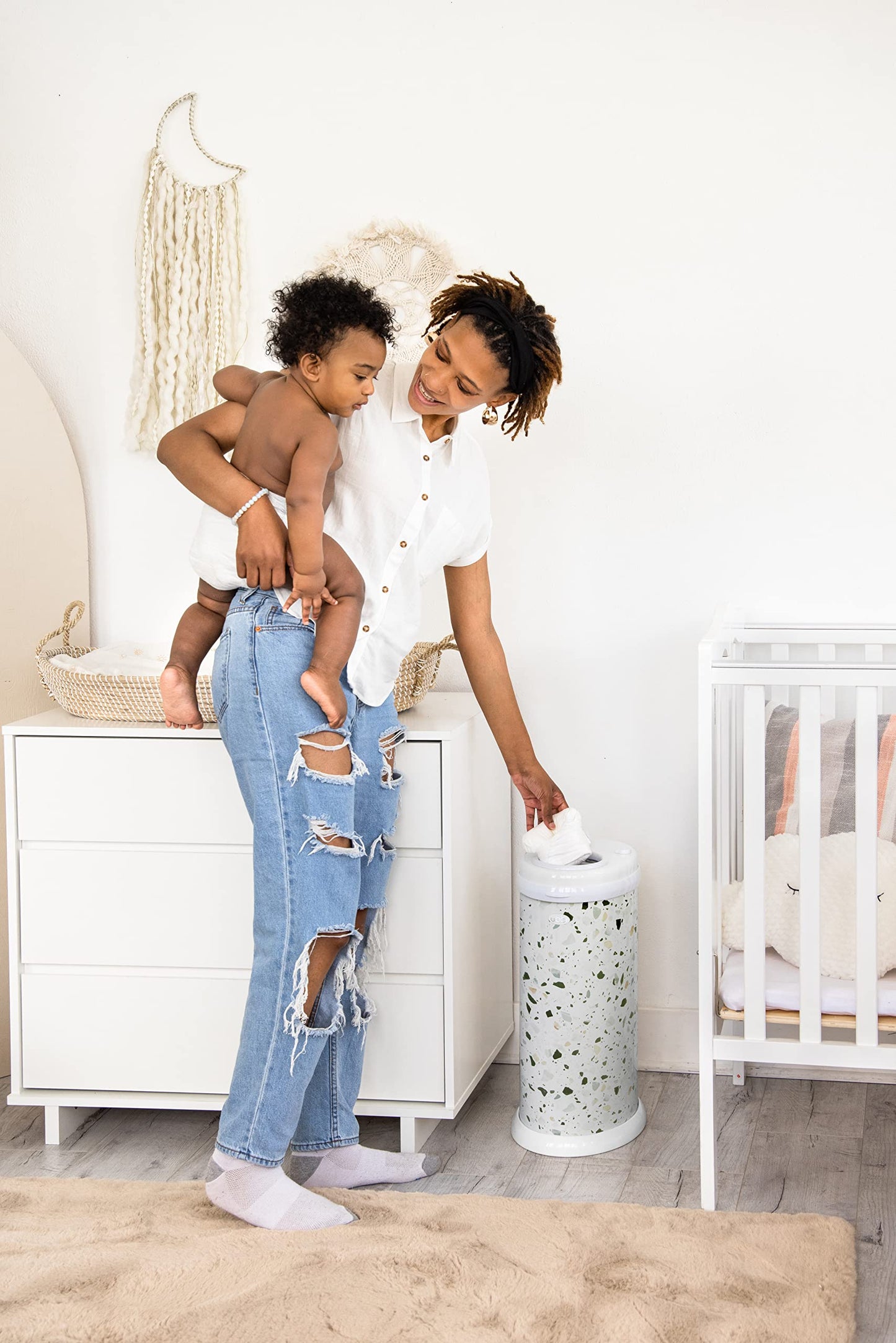 Ubbi Steel Diaper Pail, Odor Locking, No Special Bag Required, Award-Winning, Registry Must-Have, White