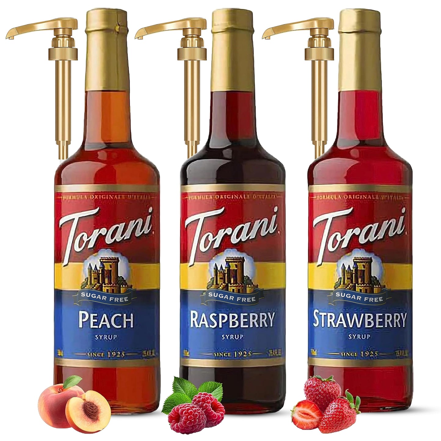 Torani Berry Lovers Raspberry, Strawberry, Blackberry - Syrup For Italian Soda Flavoring 3 Pack with 3 Jimoco Pump Dispensers