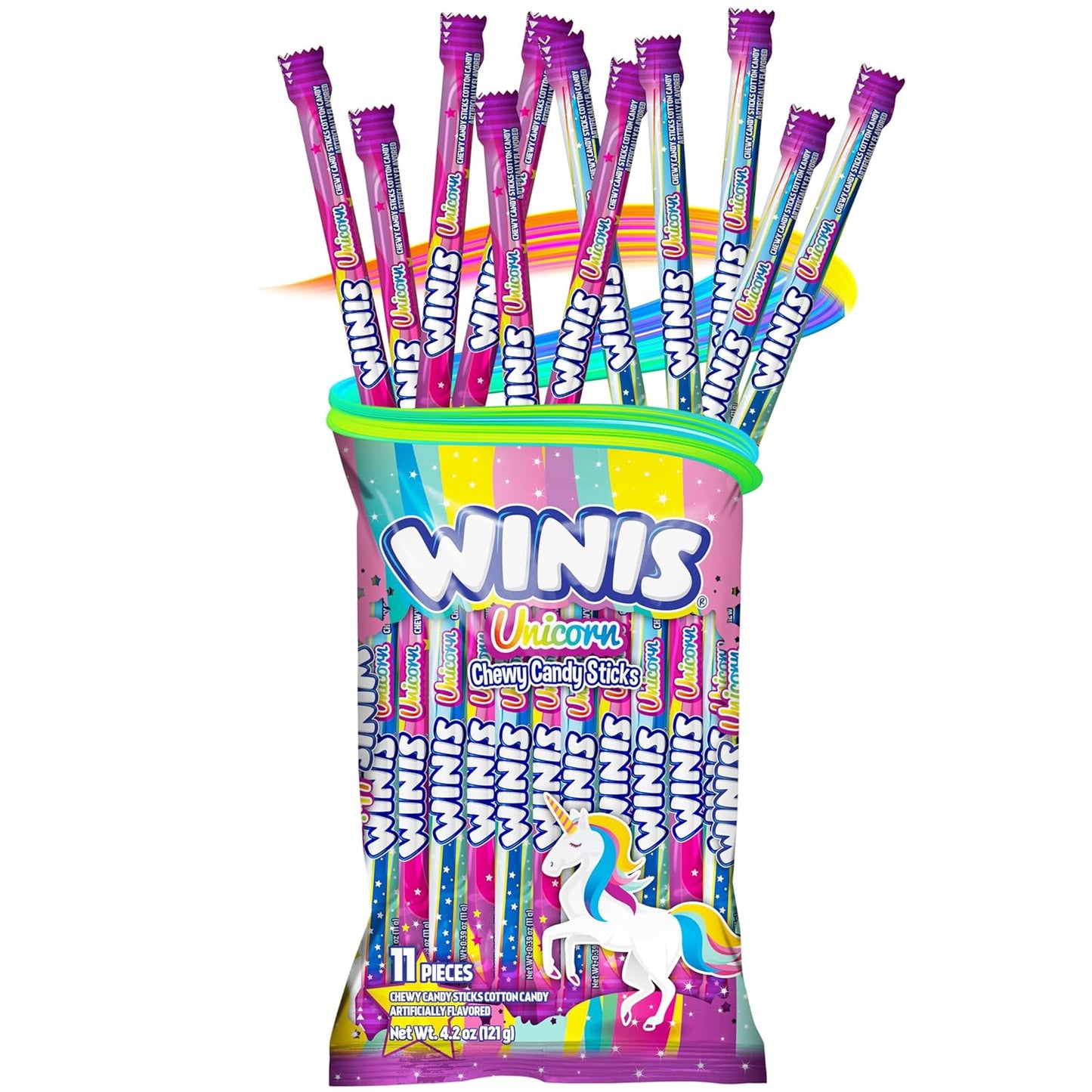 Chewy Candy Swirl | Winis Unicorn |Cotton Candy Flavored | Sharing Size 4.3 Oz Bag - 11 Pieces