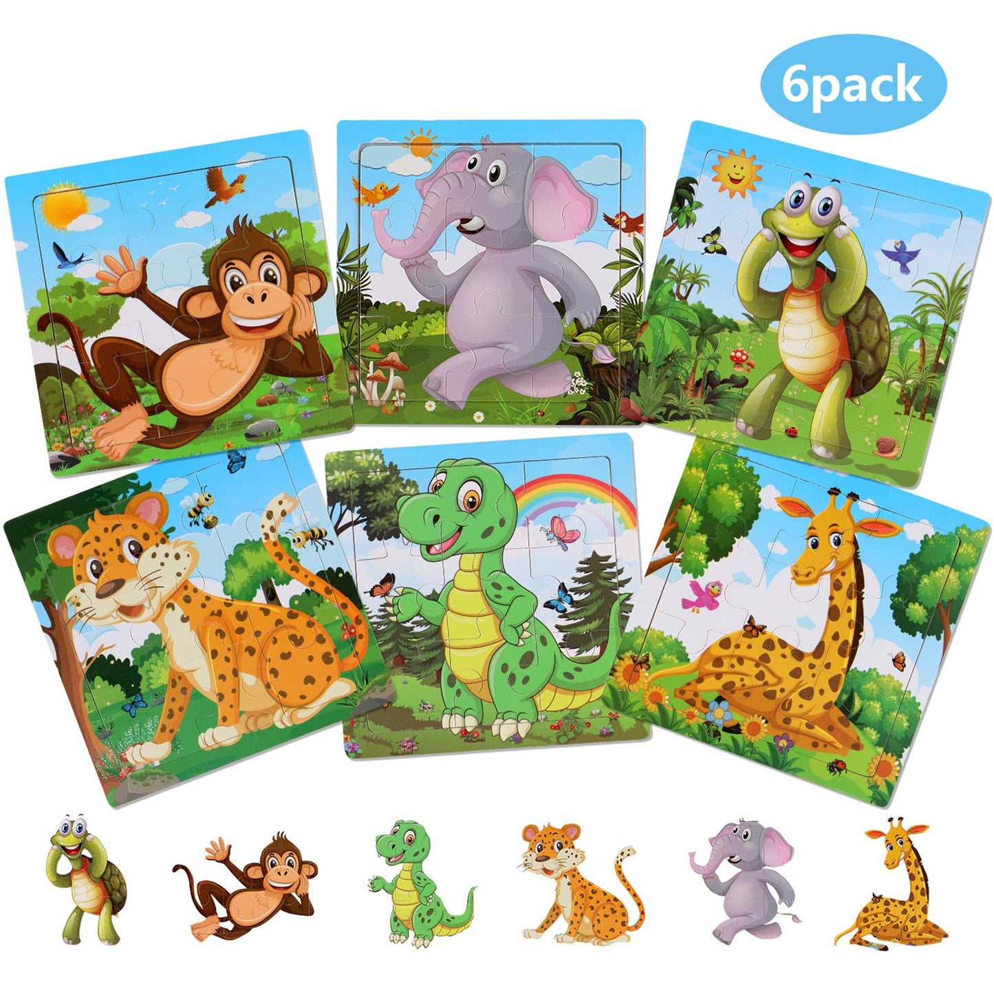 NASHRIO Wooden Puzzles for Toddlers 2-5 Years Old(Set of 6), 9 Pieces Preschool Educational and Learning Animal Jigsaw Puzzle Toy Gift Set for Boys and Girls