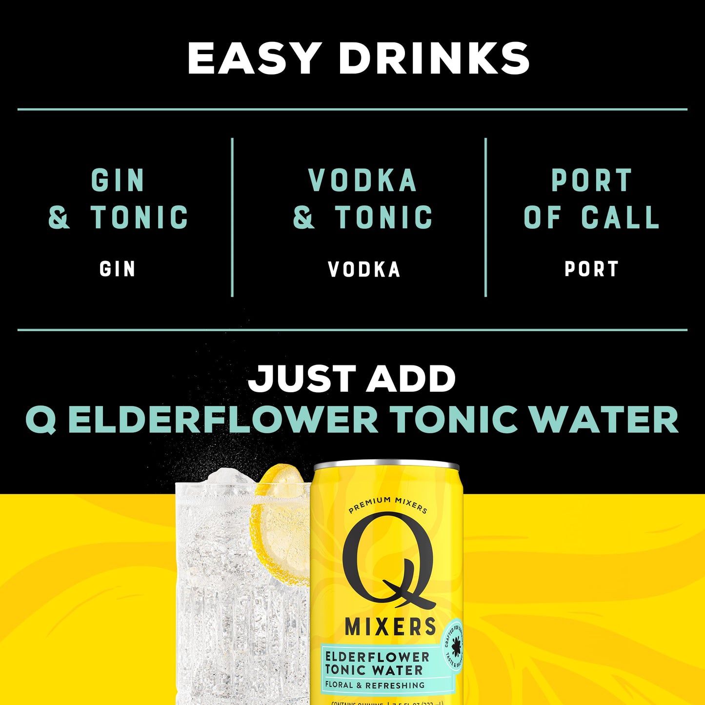 Q Mixers Tonic Water, Premium Cocktail Mixer Made with Real Ingredients, Only 45 Calories per Can, 7.5 Fl oz (Pack of 24)