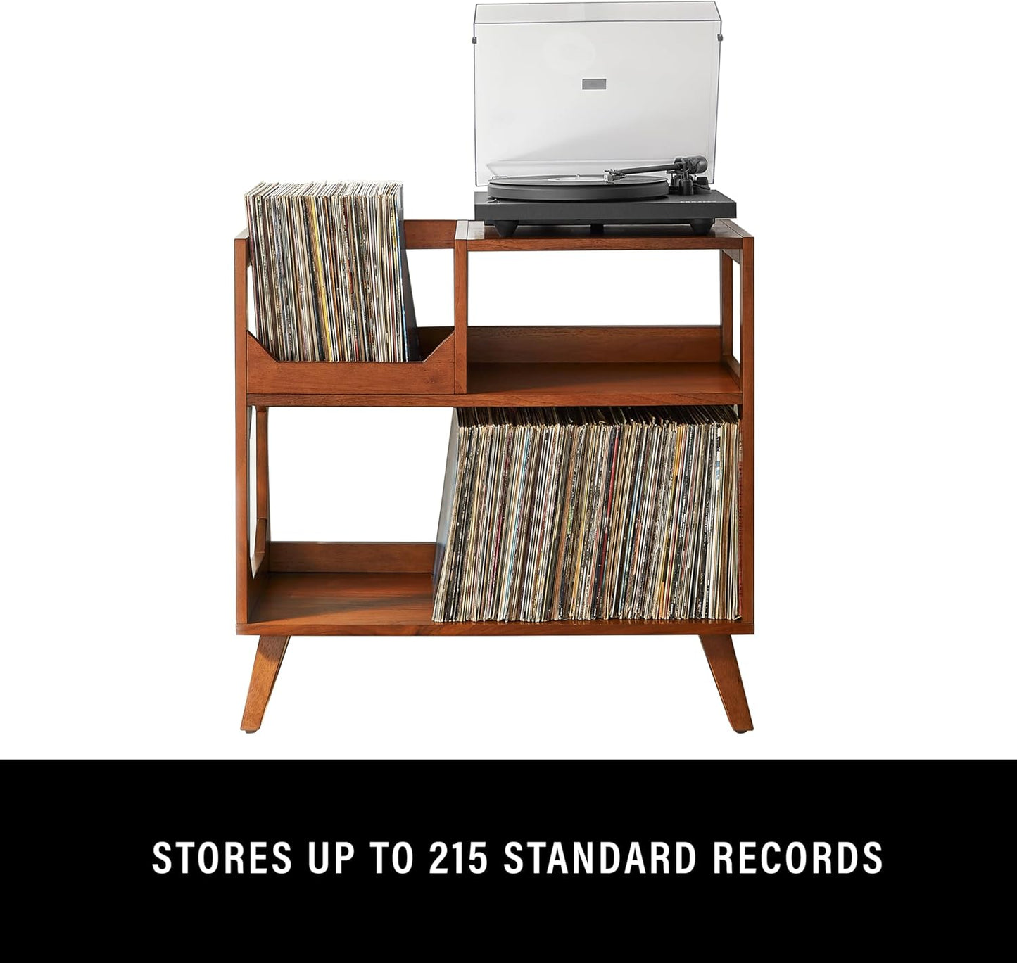 Crosley Furniture Asheville Mid-Century Modern Media Console Record Player Stand, Storage for Vinyl Records, Walnut, Medium