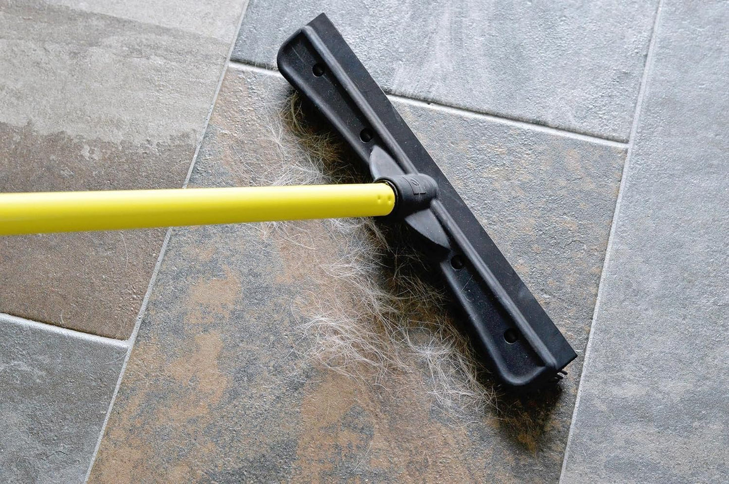 FURemover Original Indoor Pet Hair Rubber Broom with Carpet Rake and Squeegee, Black and Yellow