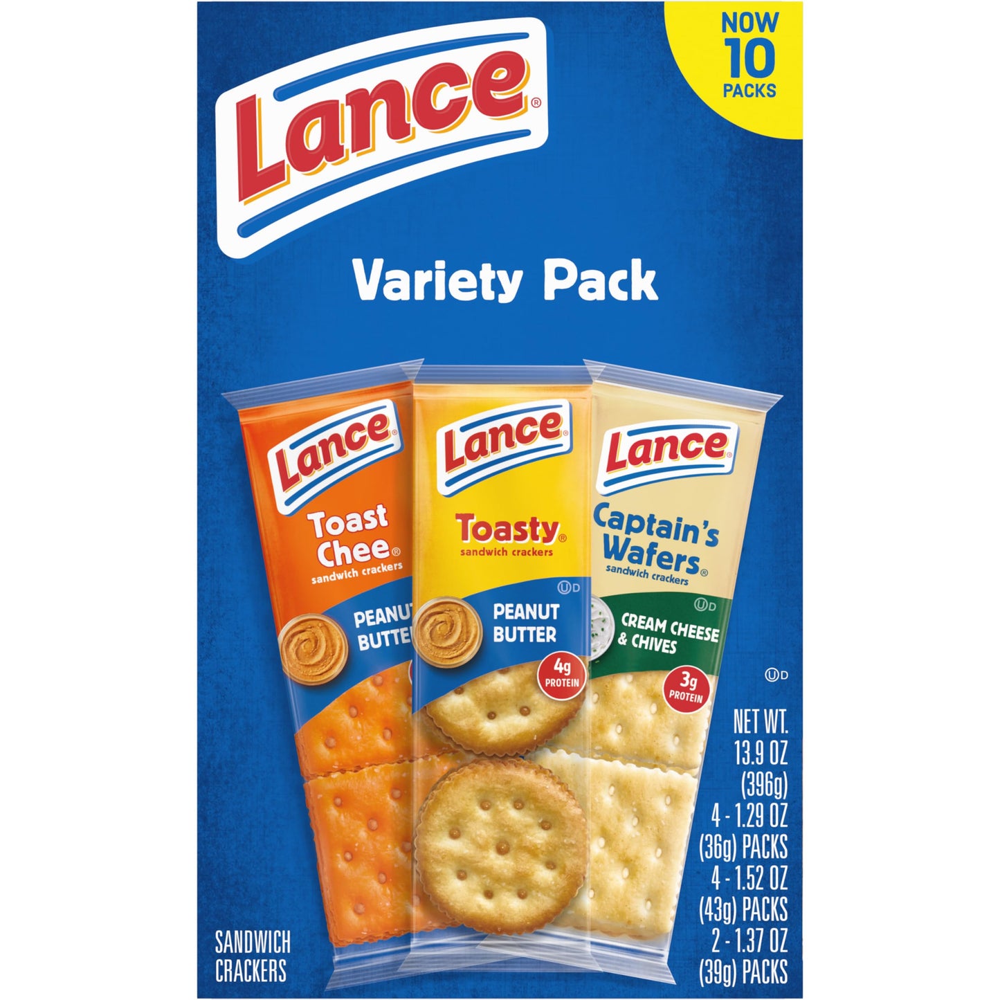 Lance Sandwich Crackers, Captain's Wafer Grilled Cheese, 10 Individual Packs, 6 Sandwiches Each