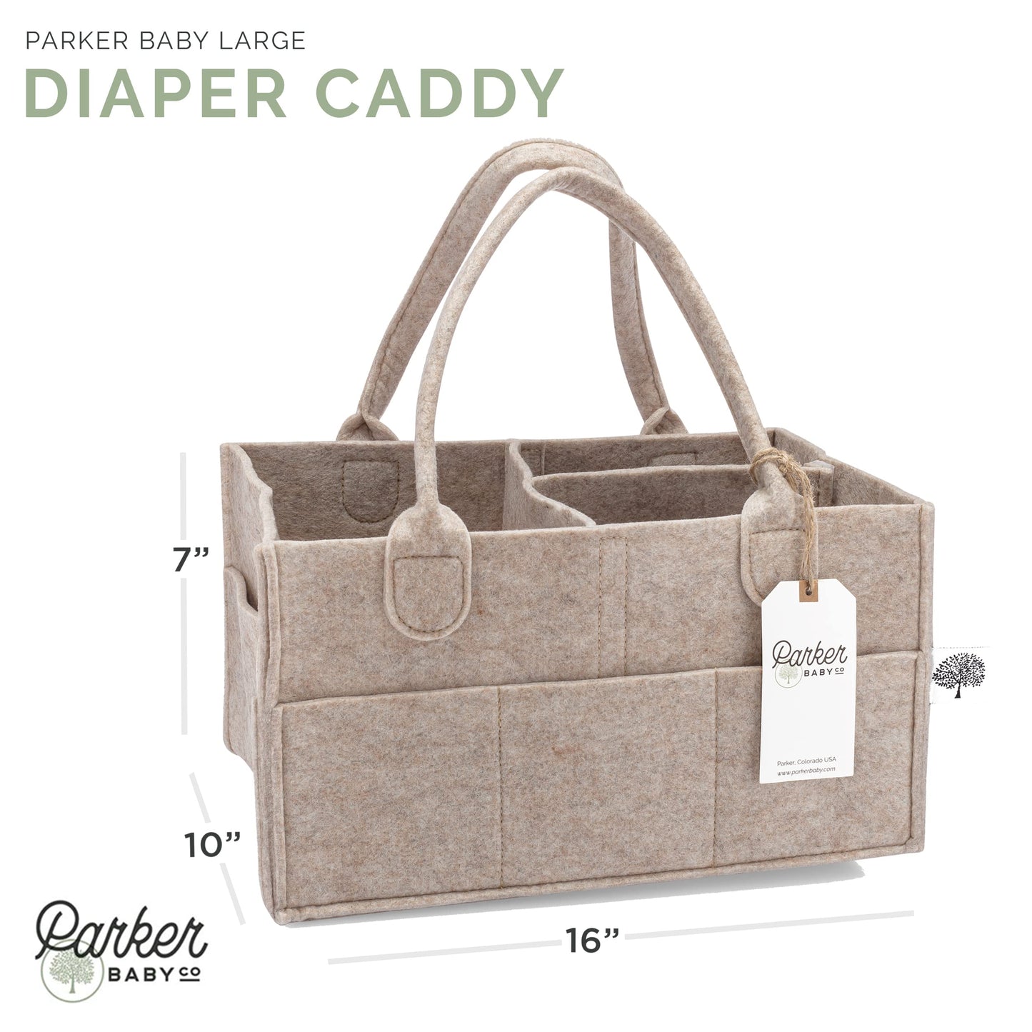 Parker Baby Diaper Caddy - Nursery Storage Bin and Car Organizer for Diapers and Baby Wipes (Oatmeal, Regular)