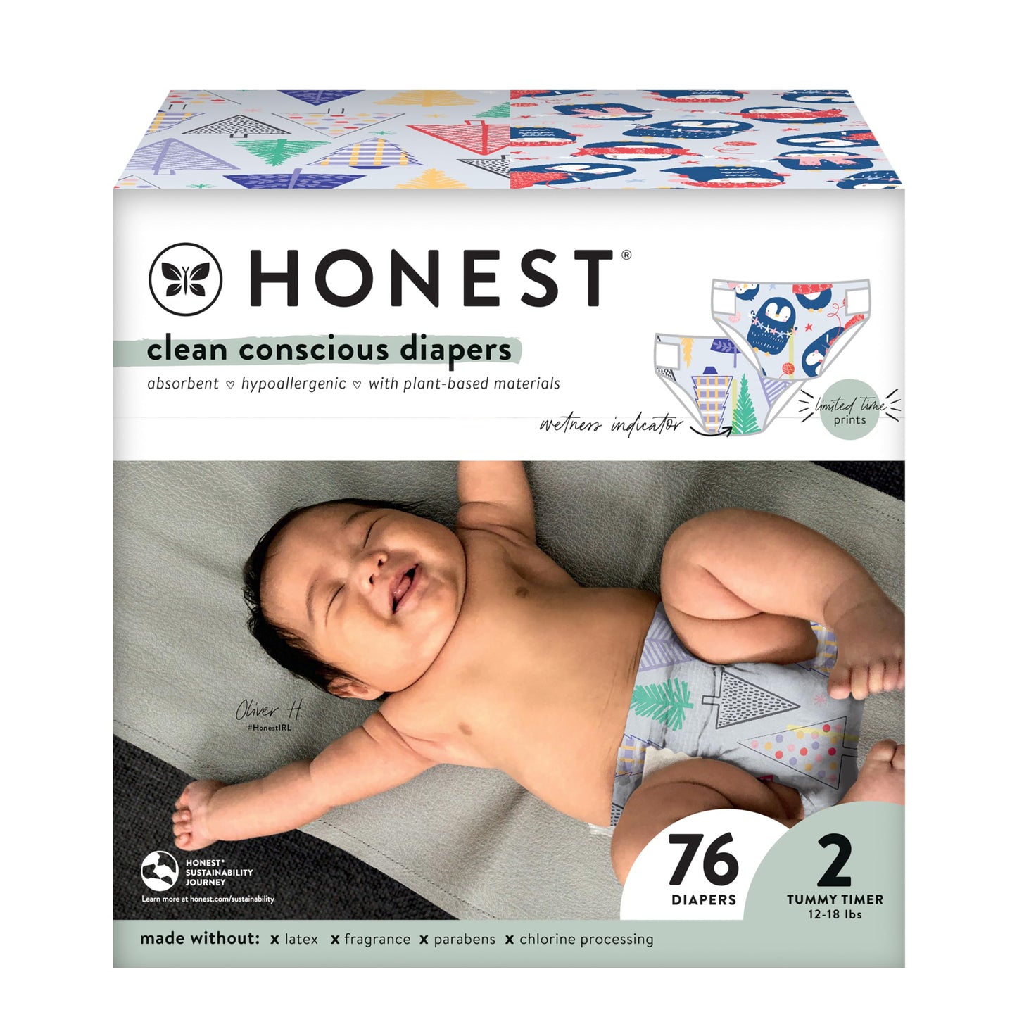 The Honest Company Clean Conscious Diapers | Plant-Based, Sustainable | Above It All + Pandas | Club Box, Size Newborn, 72 Count