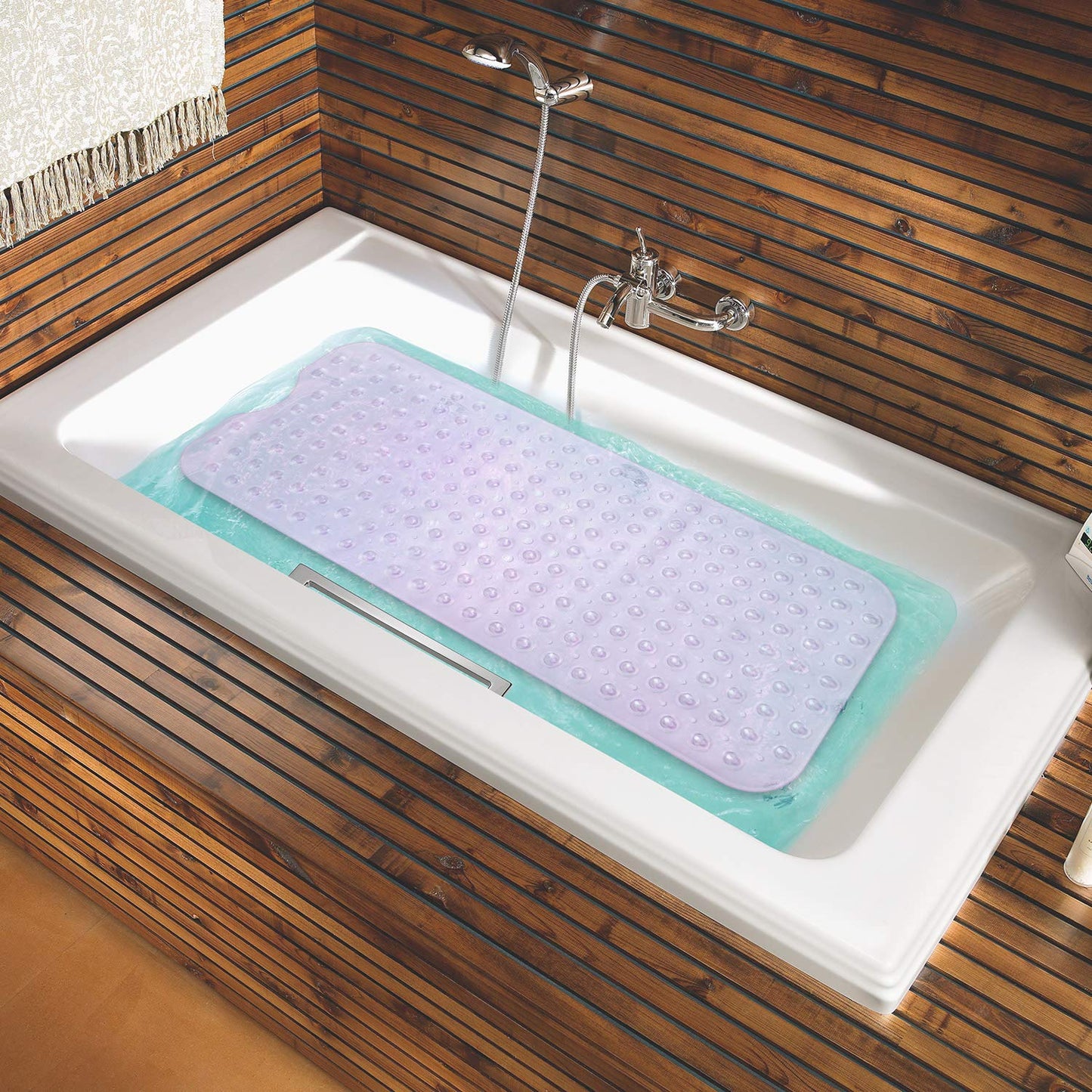 YINENN Bath Tub Shower Safety Mat 40 x 16 Inch Non-Slip and Extra Large, Bathtub Mat with Suction Cups, Machine Washable Bathroom Mats with Drain Holes, Clear