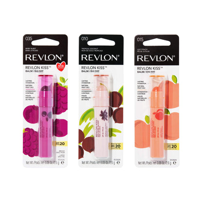 Revlon Lip Balm, Kiss Tinted Lip Balm, Face Makeup with Lasting Hydration, SPF 20, Infused with Natural Fruit Oils, 030 Sweet Cherry, 0.09 Oz