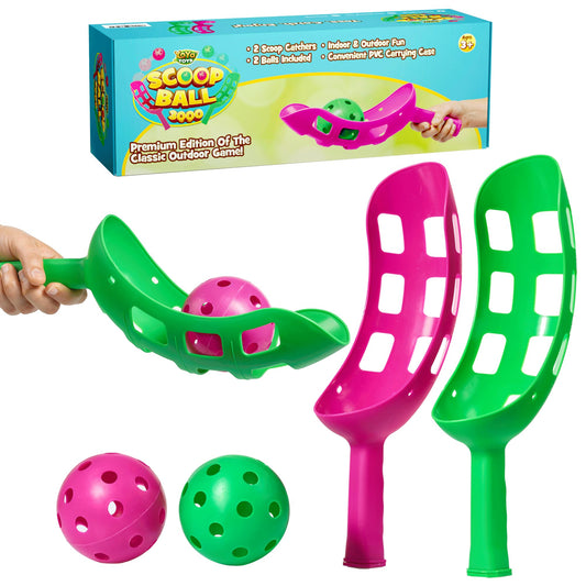 YoYa Toys Scoop Ball Set - Toss & Catch Game for Kids - Outdoor Fun, Beach Toys - Ideal for Field Day, Summer Activities, PE Equipment, Backyards, Parks, Camping - Includes 2 Scoops, 2 Balls, PVC Case