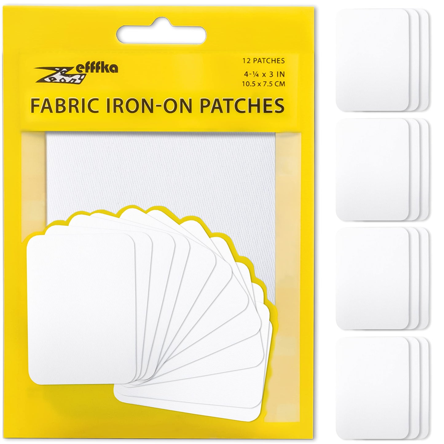 ZEFFFKA Premium Quality Fabric Iron-on Patches Inside & Outside Strongest Glue 100% Cotton Black Repair Decorating Kit 12 Pieces Size 3" by 4-1/4" (7.5 cm x 10.5 cm)