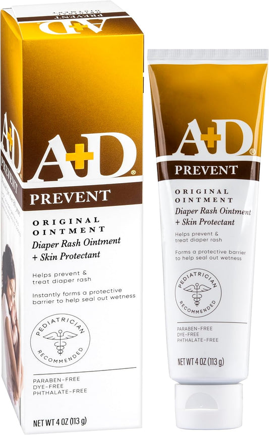 A+D Original Diaper Rash Ointment Prevents & Treats Diaper Rash, Moisturizing Skin Protectant with Vitamins A & D, Healing Skin Ointment for Dry and Cracked Skin 4oz