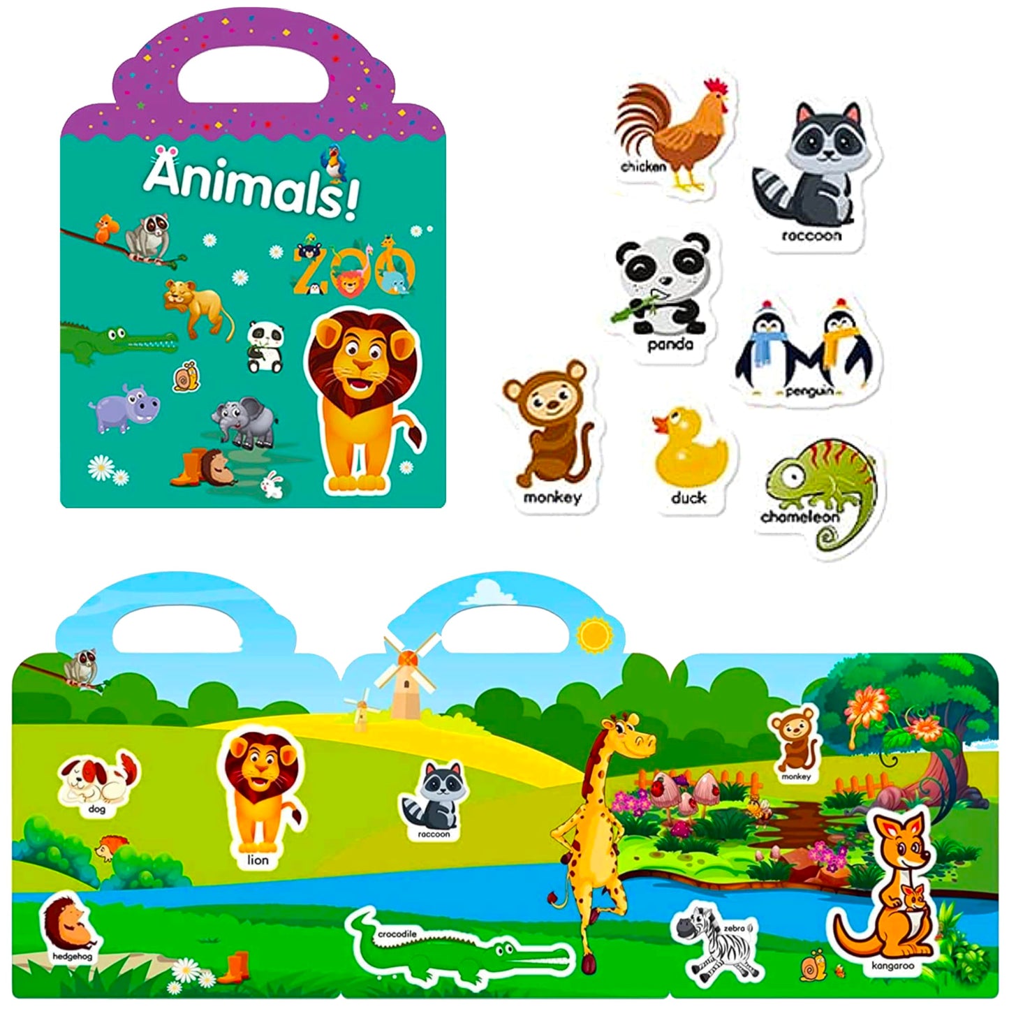 Portable Jelly Quiet Busy Sticker Book, Animal Reusable Sticker Books for Kids, Toddler Sticker Activity Book Preschool Learning Activities Educational Toys for Girls Boys Ages 3+ Birthday Gifts