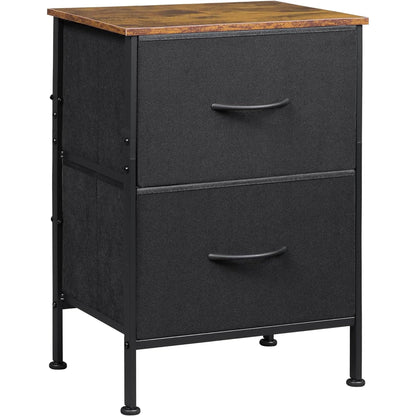 WLIVE Black Nightstand, Small Dresser for Bedroom with 2 Fabric Drawer, Bed Side Table with Drawers, End Table Bedside Furniture, Sturdy Steel Frame, Wood Top, Closet Organizer, College Dorm