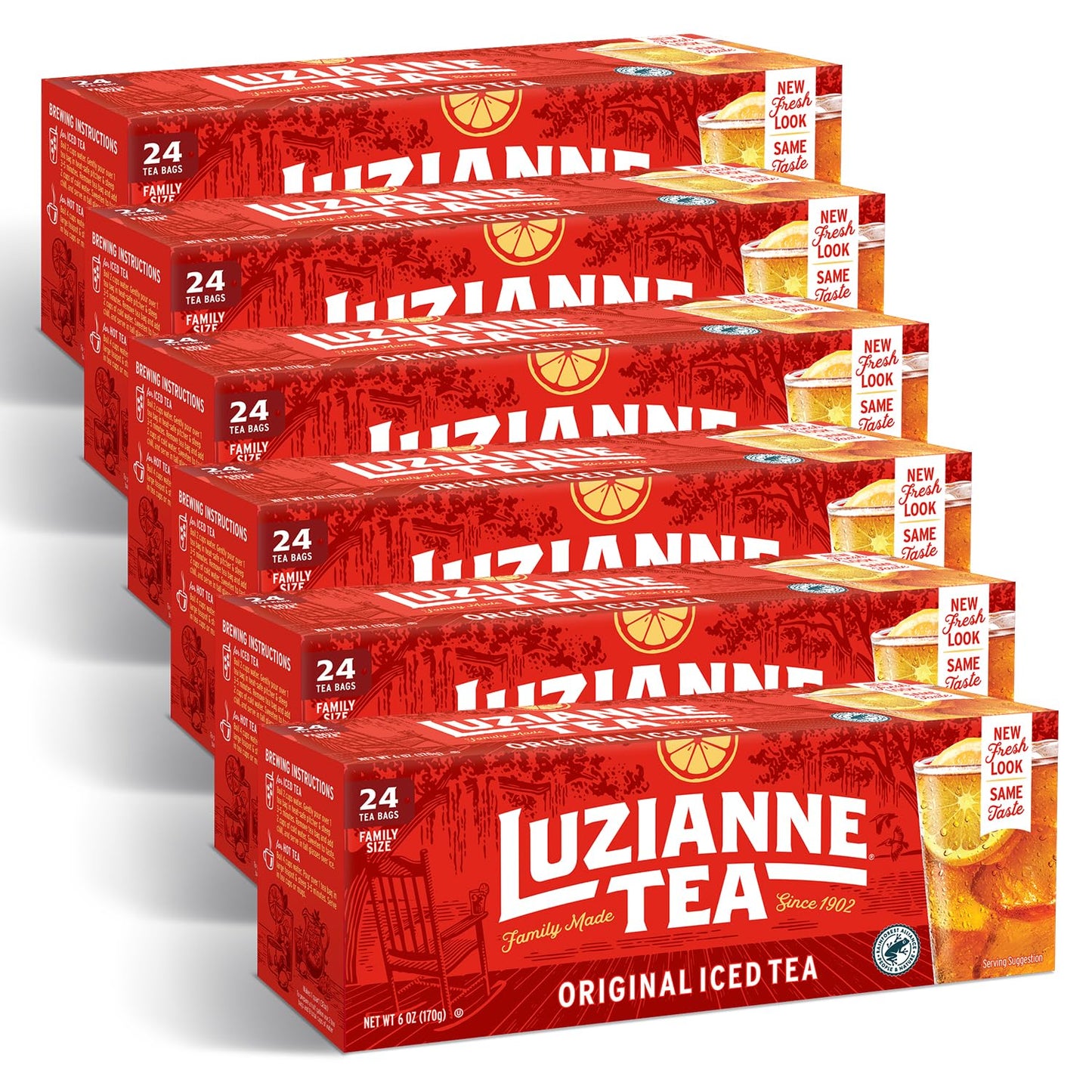 Luzianne Decaffeinated Iced Tea Bags, Family Size, 24ct Box (Pack of 6)