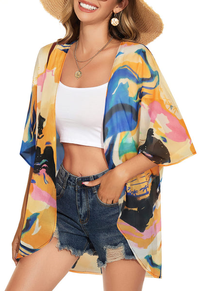 Womens Kimono Beach Cover Up Chiffon Cardigan Floral Tops Loose Capes