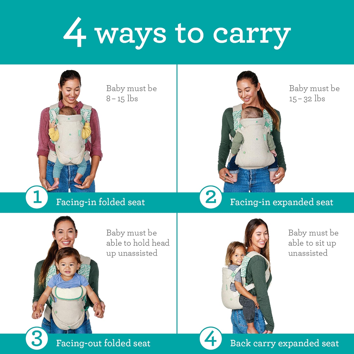 Infantino Flip Advanced 4-in-1 Carrier - Ergonomic, convertible, face-in and face-out front and back carry for newborns and older babies 8-32 lbs