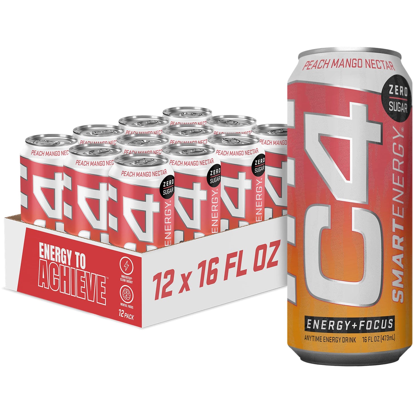 C4 Smart Energy Drink – Boost Focus and Energy with Zero Sugar, Natural Energy, and Nootropics - 200mg Caffeine - Cherry Berry Lime (12oz Pack of 12)