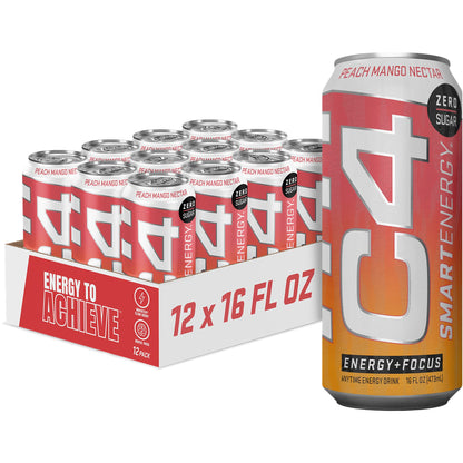 C4 Smart Energy Drink – Boost Focus and Energy with Zero Sugar, Natural Energy, and Nootropics - 200mg Caffeine - Cherry Berry Lime (12oz Pack of 12)