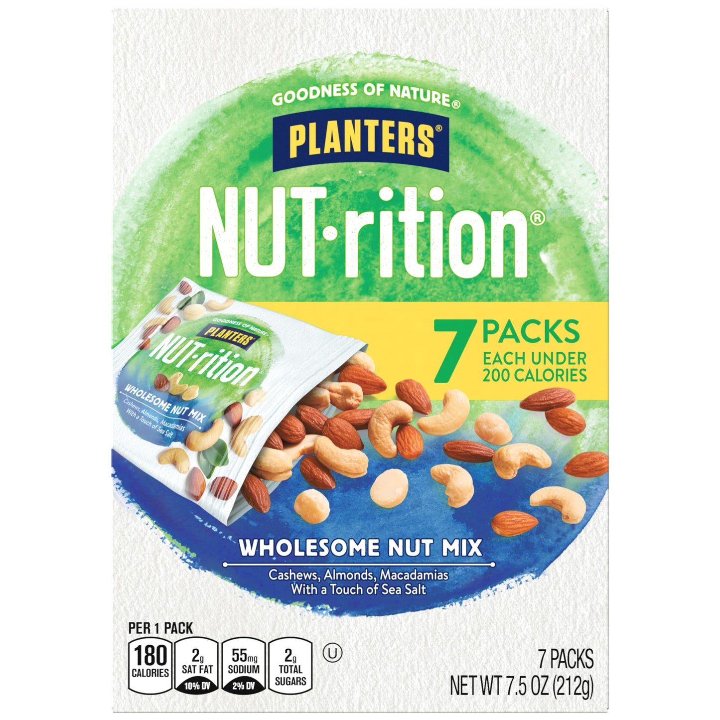 PLANTERS NUT-rition Wholesome Nut Mix, Mixed Nuts with Cashews, Almonds and Macadamia Nuts, Flavored with Sea Salt, Plant-Based Protein, Individual Nut Packs, After School Snack, 7.5oz (7 Count)