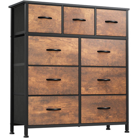 DWVO Dresser with 9 Drawers - Fabric Storage Tower, Organizer Unit for Living Room, Hallway - Sturdy Steel Frame, Wooden Top & Easy Pull Fabric Bins