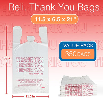 Reli. Thank You Plastic Bags (350 Count) (11.5" x 6.5" x 21") (White) - Grocery, Shopping Bag, Restaurants, Convenience Store