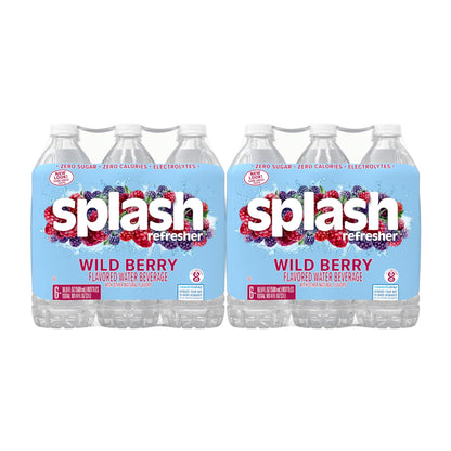 Splash Refresher, Wild Berry Flavor Water Beverage, 16.9 Fl Oz Plastic Bottles (24 Count)