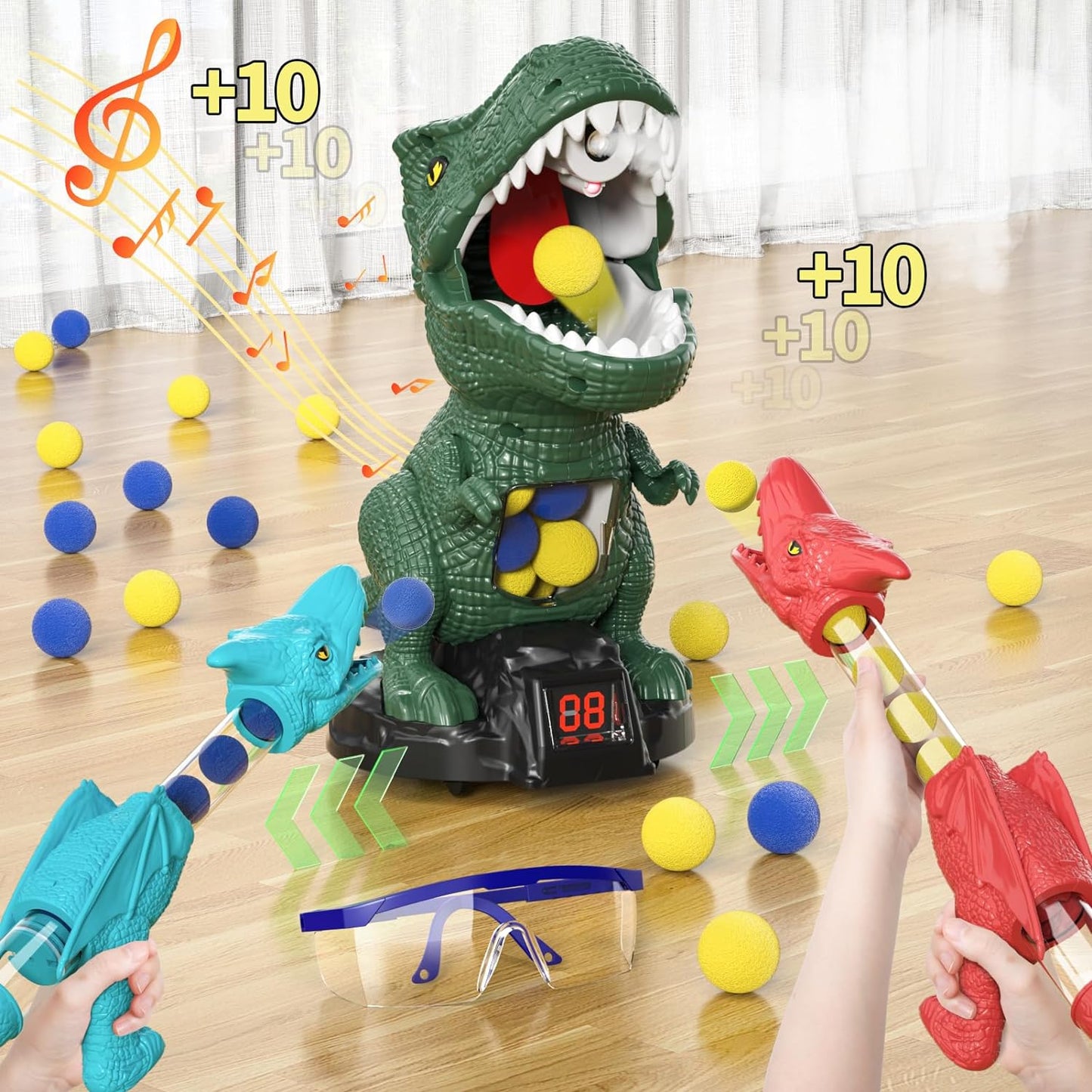 Dinosaur Toys Shooting Games for Boys 3 4 5 6 Years Old Movable Shooting Target Toy with 2 Pump Guns & 48 Foam Balls Outdoor Indoor Game Toy for Kids Ages 3-5 4-6 6-8 Toddlers Birthday Christmas Party