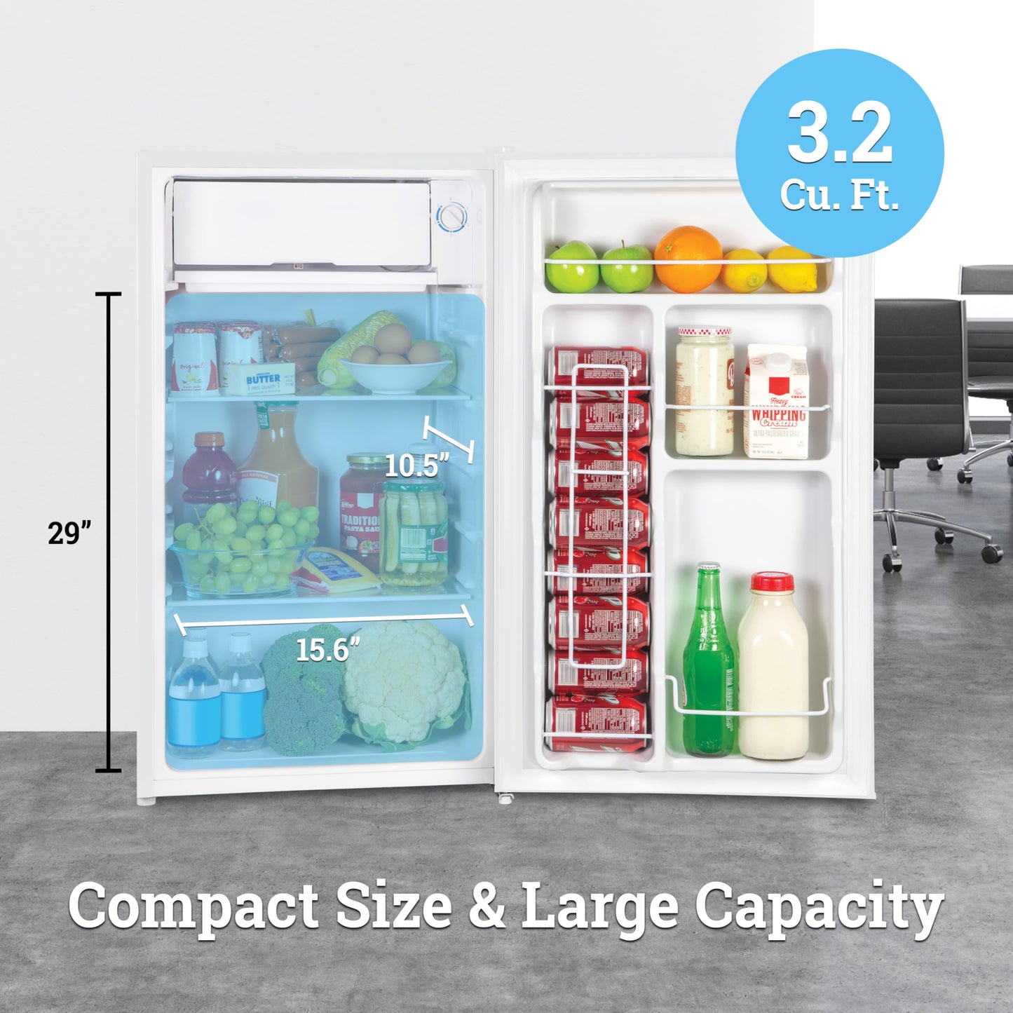 Igloo 3.2 Cu.Ft. Single Door Compact Refrigerator with Freezer - Slide Out Glass Shelf, Perfect for Homes, Offices, Dorms - Black