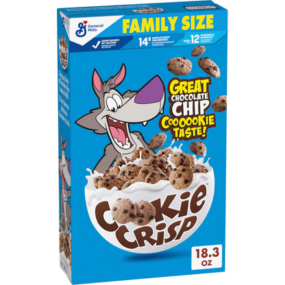 Cookie Crisp Breakfast Cereal, Chocolate Chip Cookie Taste, Made With Whole Grain, Family Size, 18.3 oz