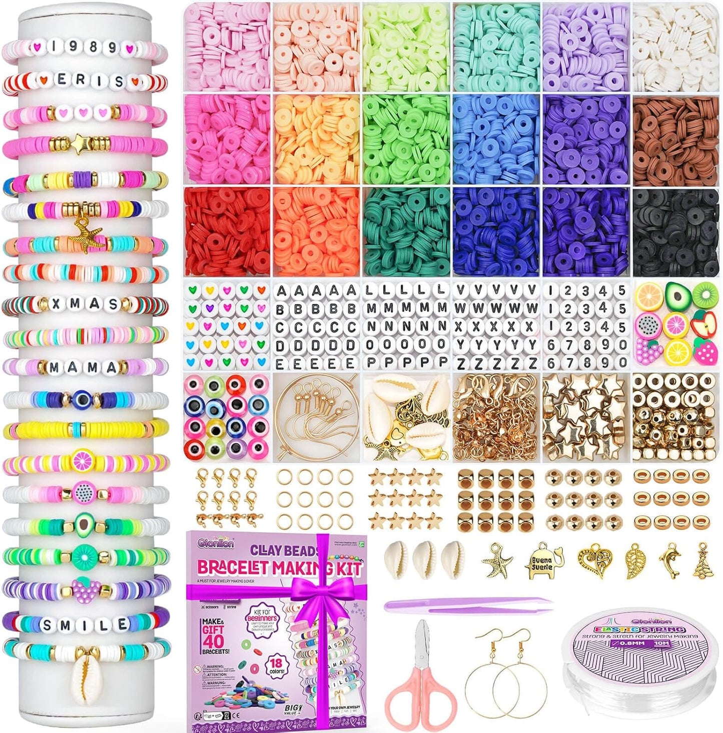 Gionlion Friendship Bracelet Kit Concert Bracelets Merch, 5200 Pcs Clay Beads Bracelet Making Kit for Beginner, DIY Arts and Crafts Teen Girl Gifts Toys for Ages 6-13