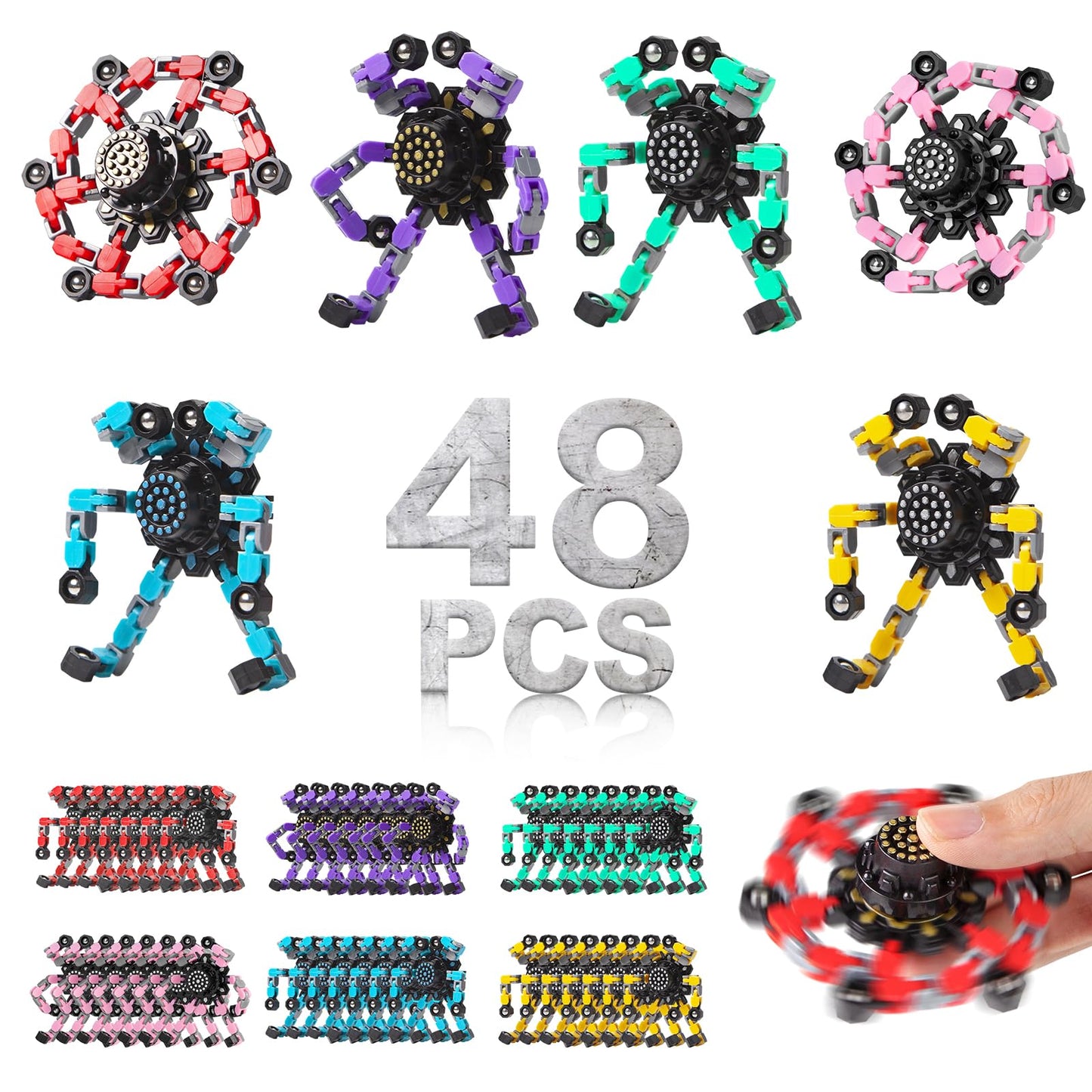 Transformable Fidget Spinners 4 Pcs for Kids and Adults Stress Relief Sensory Toys for Boys and Girls Fingertip Gyros for ADHD Autism for Kids Gifts (Fidget Toy 4pc)