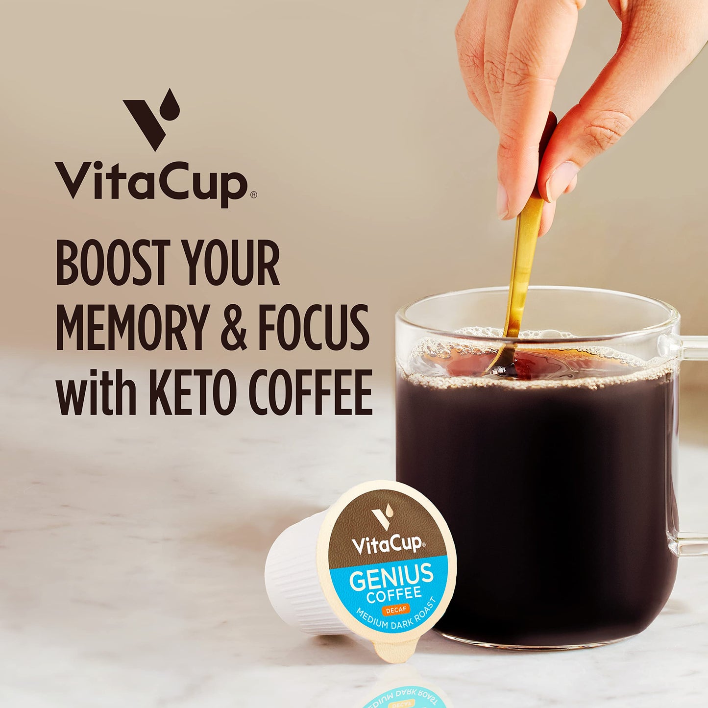 VitaCup Mushroom Coffee Pods - Boost Focus & Immunity with Lions Mane, Chaga, Vitamins, for Memory & Clarity, Recyclable K-Cup Pods, 16 Ct