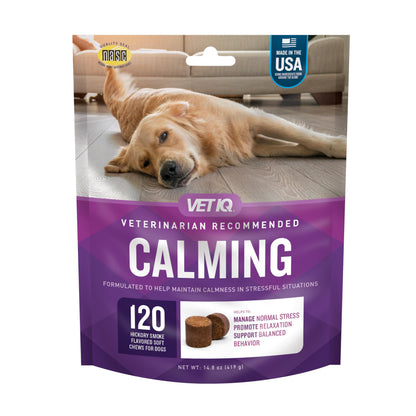 VetIQ Calming Support Supplement for Dogs, Calming Chews Help Manage Stress and Promote Relaxation, Anxiety Relief for Dogs, Made in The USA, 60 Count