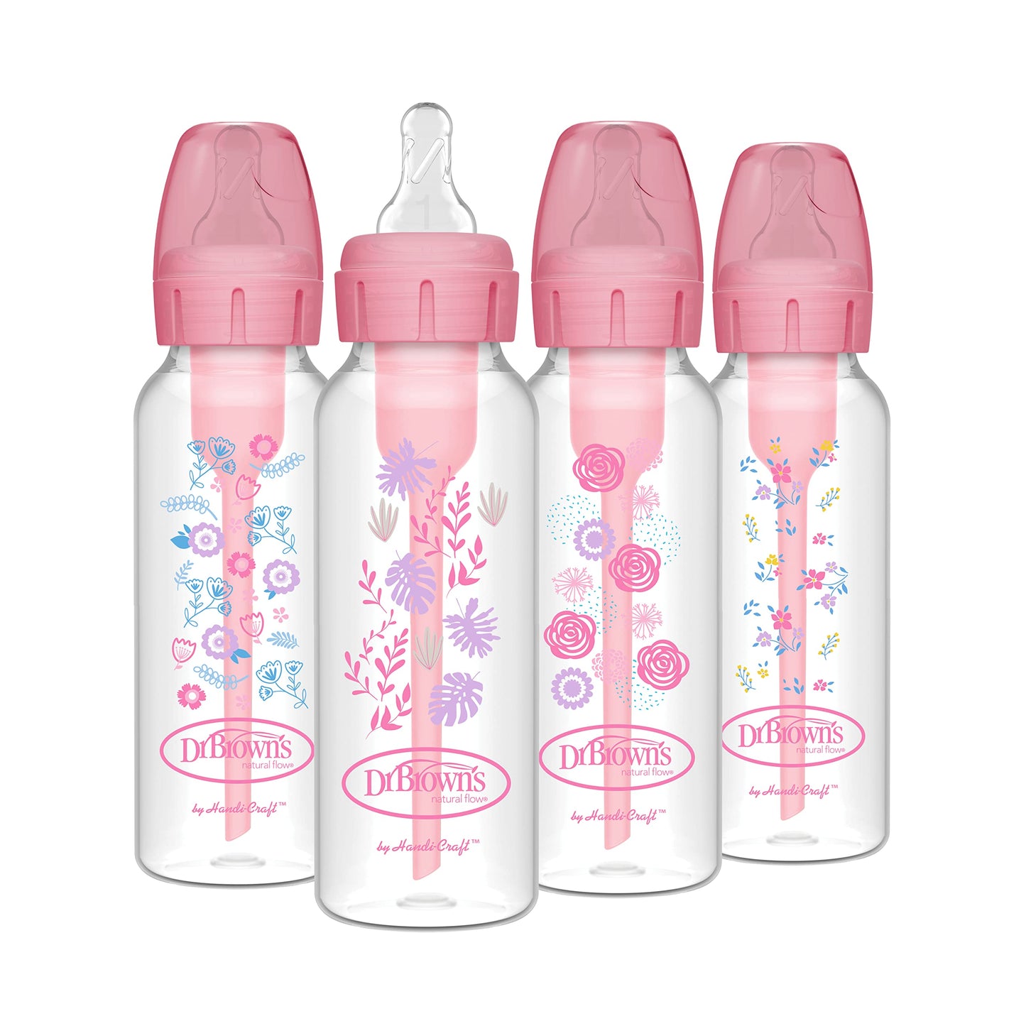 Dr. Brown's Natural Flow Anti-Colic Options+ Narrow Baby Bottle, 8 oz/250 mL, with Level 1 Slow Flow Nipple, 0m+, 4 count