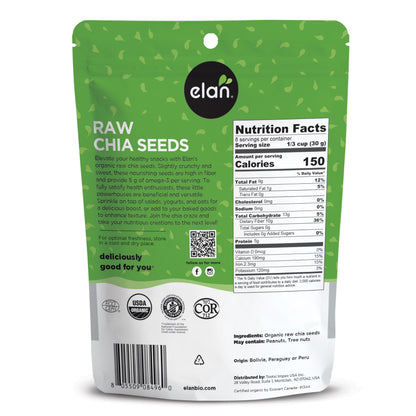 Elan Organic Chia Seeds, 8.8 oz, Natural Raw Black Chia Seeds, Plant-Based, Non-GMO, Vegan, Gluten-Free, Kosher, Gels Easily, Superfood