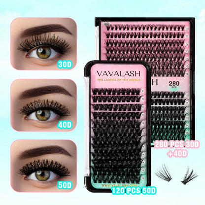 VAVALASH DIY Lash Extension Kit 280 Clusters Individual Lashes Kit 30D 40D 0.07D-10-16mm Lash Clusters, Lash Bond and Seal, Lash Tweezer for DIY Eyelash Extension at Home（Kit-30D+40D-0.07D-10-16MIX）