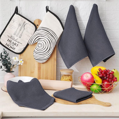 Homaxy 100% Cotton Waffle Weave Kitchen Dish Cloths, Ultra Soft Absorbent Quick Drying Dish Towels, 12x12 Inches, 6-Pack, Dark Grey