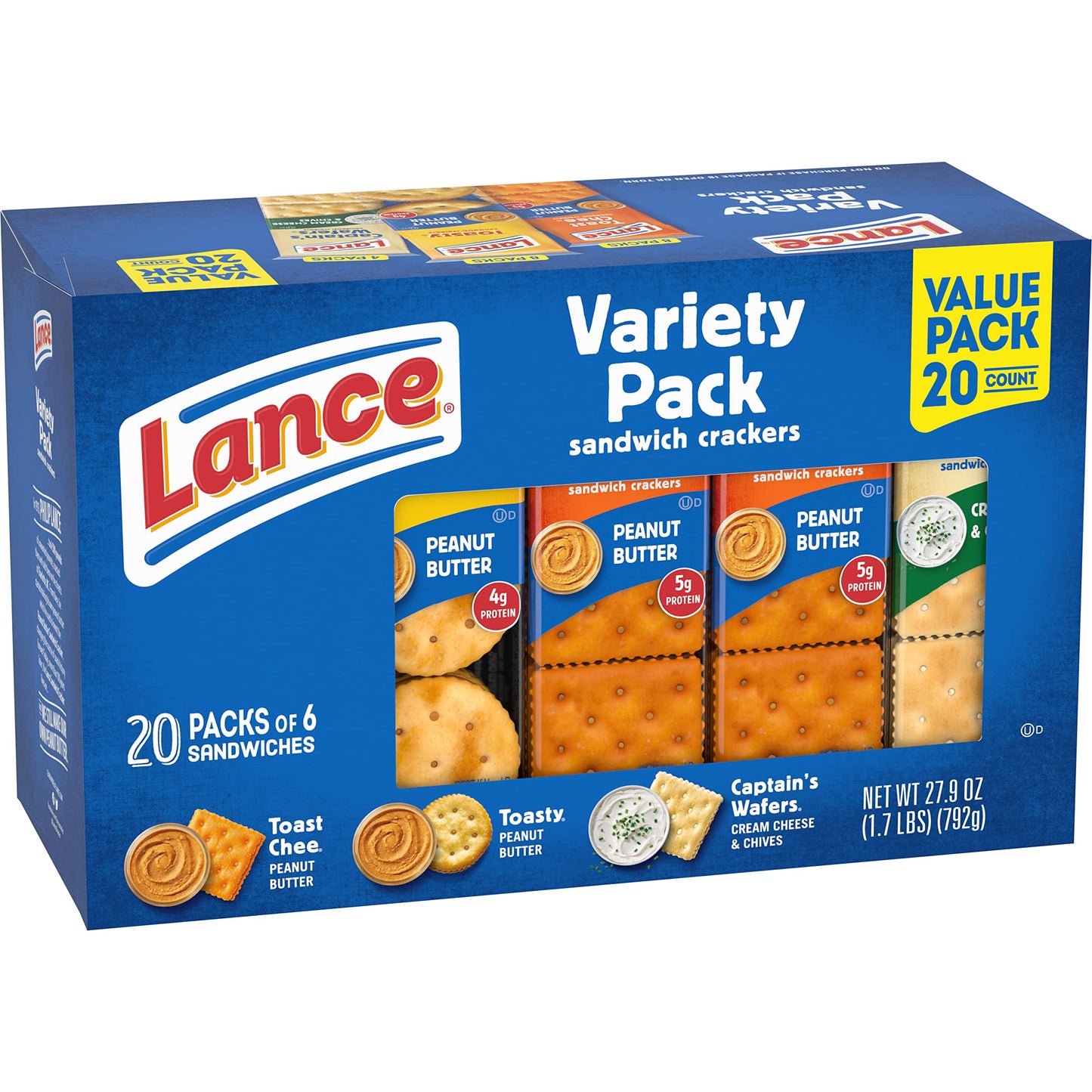 Lance Sandwich Crackers, Captain's Wafer Grilled Cheese, 10 Individual Packs, 6 Sandwiches Each