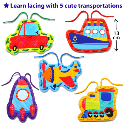 KRAFUN Beginner Preschool Lacing Card Kit for Kids Arts & Crafts, 5 Easy Safari and Animal Lacing Projects, Lacing Cards for Toddlers, Fine Motor Skills Training Toys