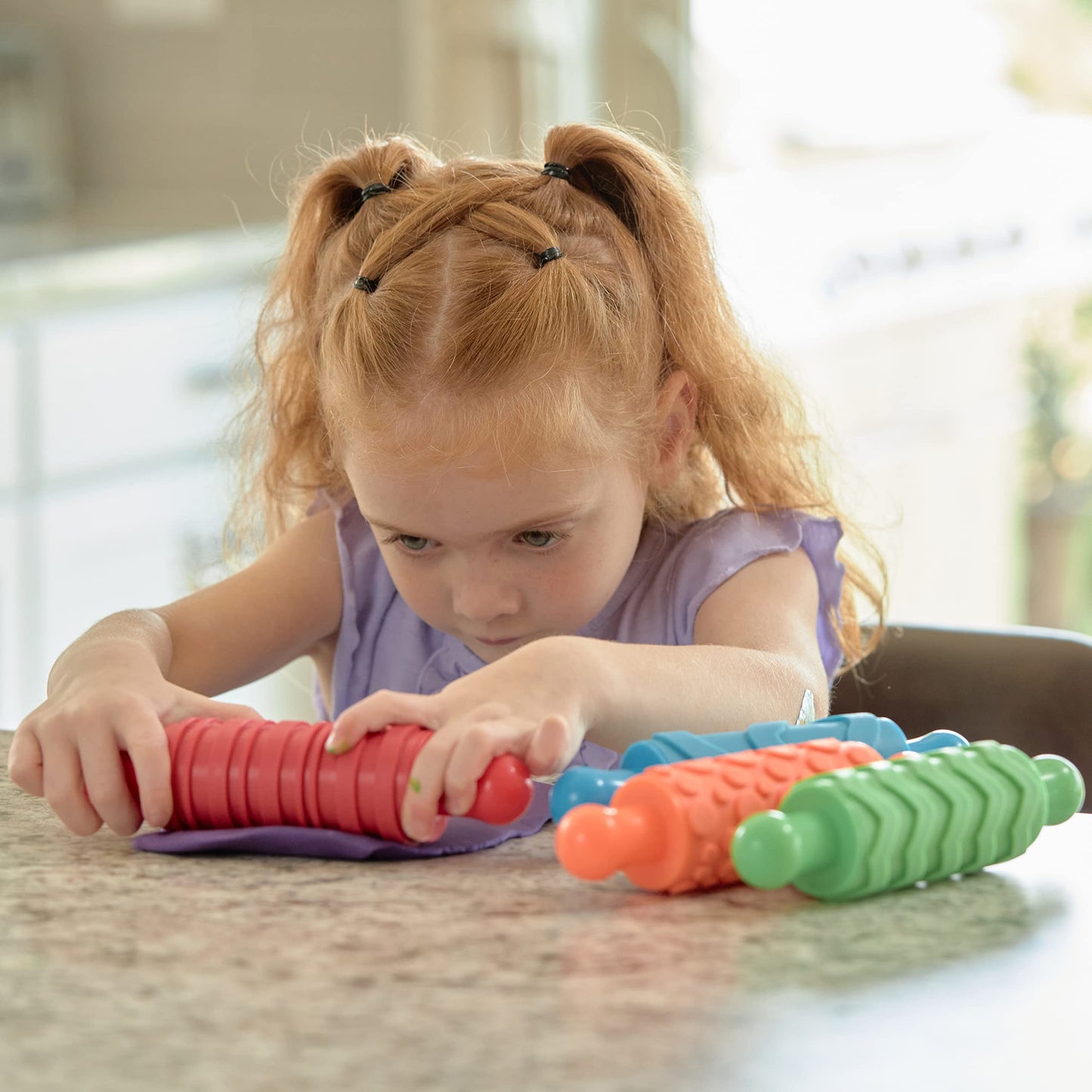 READY 2 LEARN Paint and Dough Texture Rollers - Set of 4 - Textured Dough Rolling Pins for Kids - Open-Ended Patterns for Crafts and Decoration