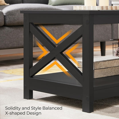 Yaheetech Wood 2-Tier Black Coffee Table with Storage Shelf for Living Room, X Design Accent Cocktail Table, Easy Assembly Home Furniture, 39.5 x 21.5 x 18 Inches