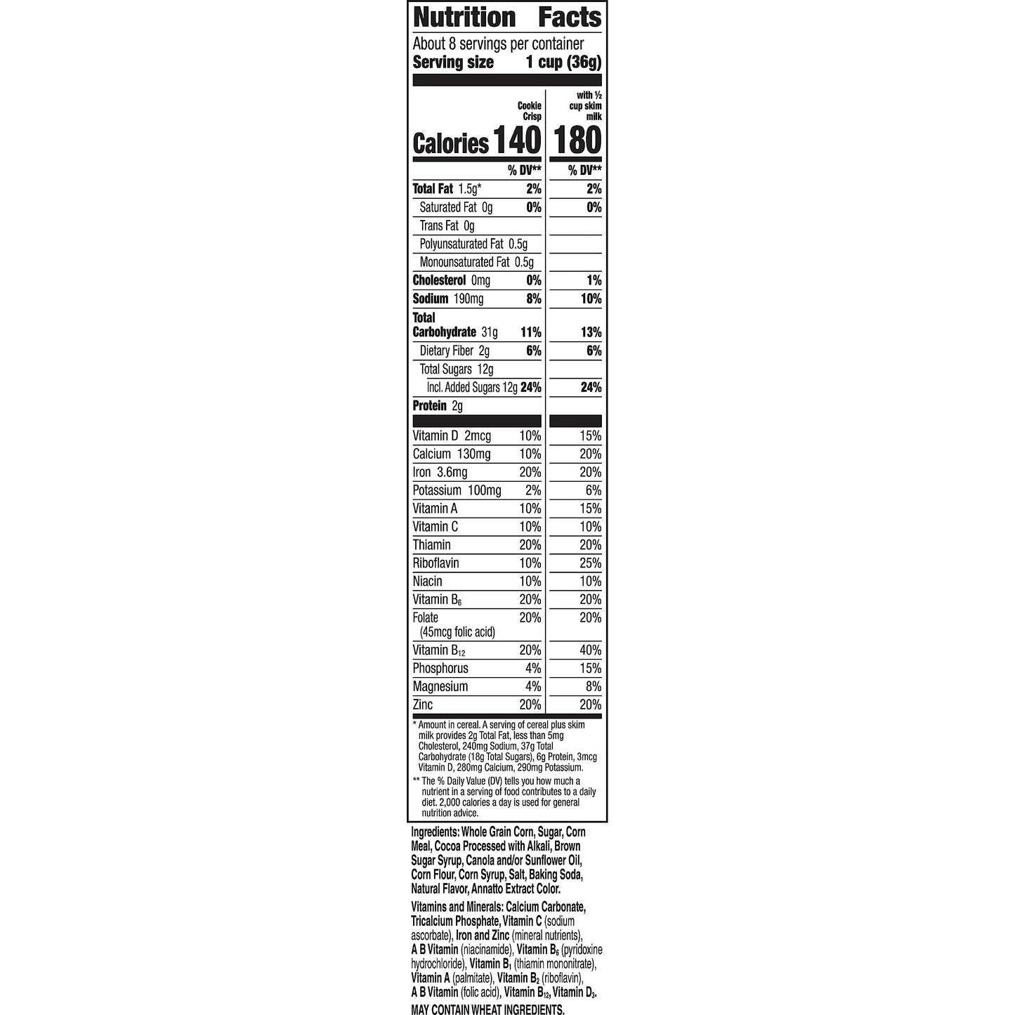 Cookie Crisp Breakfast Cereal, Chocolate Chip Cookie Taste, Made With Whole Grain, Family Size, 18.3 oz