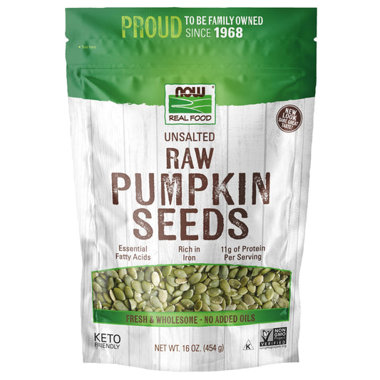 NOW Foods, Pumpkin Seeds, Raw and Unsalted, Essential Fatty Acids, Rich in Iron, Excellent Source of Protein, Certified Non-GMO, 1-Pound (Packaging May Vary)