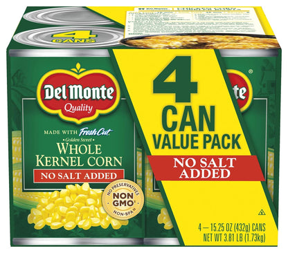 Del Monte Fresh Cut Golden Sweet Whole Kernel Corn With No Added Salt 4-15.25 Oz. Can, 15.25 Oz