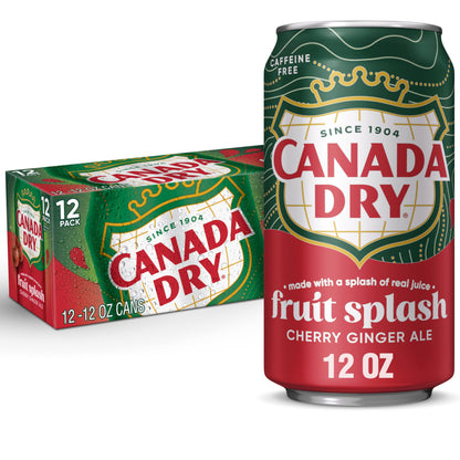 Canada Dry Fruit Splash Cherry Ginger Ale Zero Sugar Soda, 12 fl oz cans, 12 pack