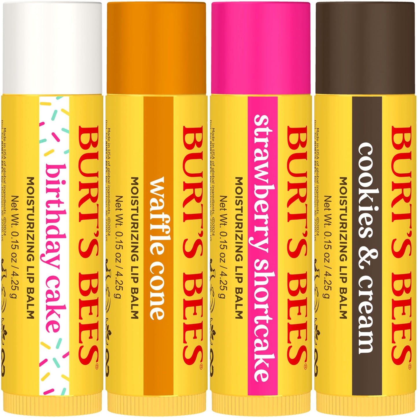 Burt's Bees Lip Balm - Pink Grapefruit, Mango, Coconut & Pear, and Pomegranate Pack, Lip Moisturizer With Beeswax, Tint-Free, Natural Origin Conditioning Lip Treatment, 4 Tubes, 0.15 oz.