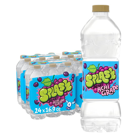 Splash Refresher, Acai Grape Flavor Water Beverage, 16.9 Fl Oz Plastic Bottles (24 Count)